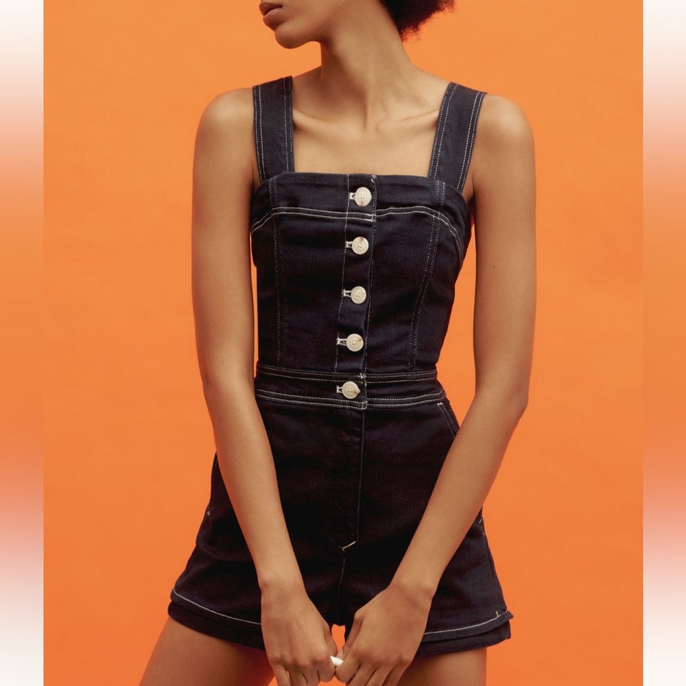 Anthropologie Black Denim Romper